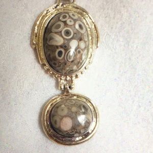 Natural Stone Cabochon Necklace Silver Color chain